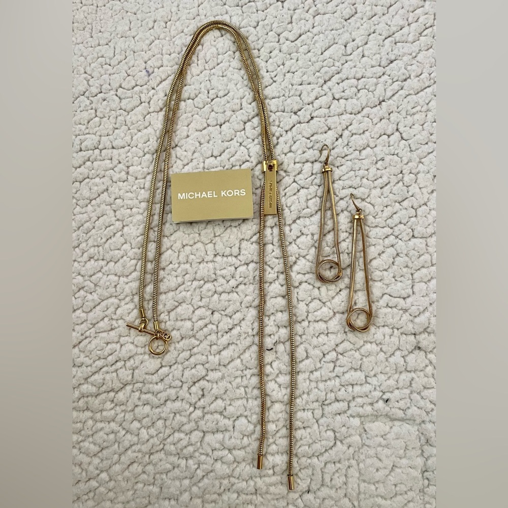 Michael Kors Zipper Style Necklace & Earrings Set